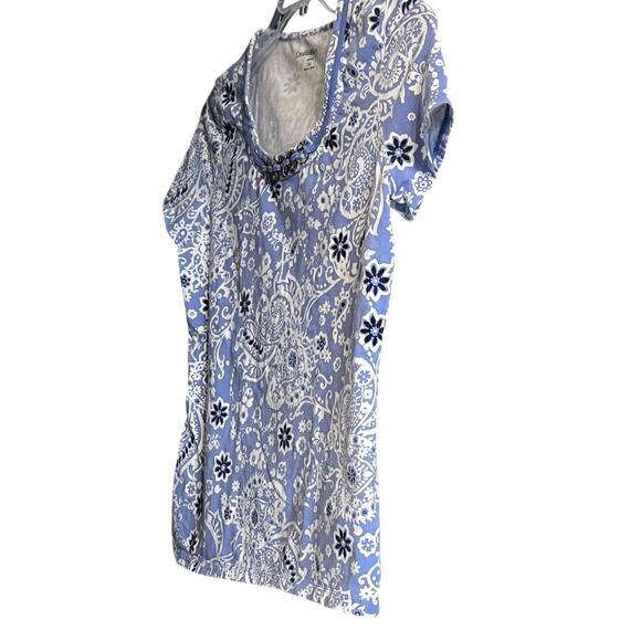 CROFT & BARROW CAP SLV, SCOOP NECK, TUNIC T-SHIRT, WOMENS, M-BLUE/WHITE PAISLEY - Picture 4 of 11